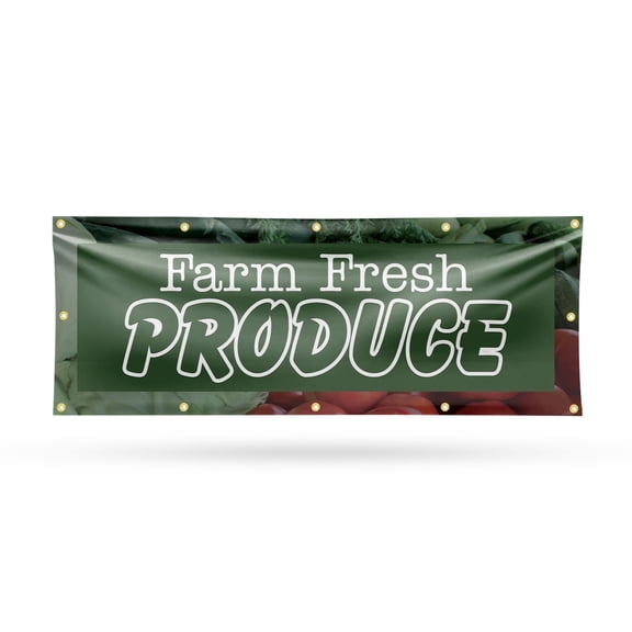 Farm Fresh Produce Banner Sign 48 Inch x 120 Inch | 13 oz Vinyl with Metal Grommets | Heavy-Duty Single-Sided Outdoor Durable Printed High-Quality Weatherproof | Made in the USA