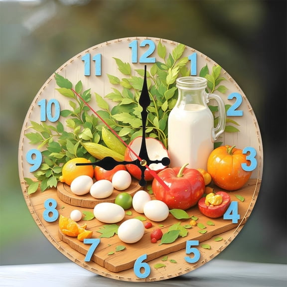 Farm Fresh Produce Clock Wall Decor Kitchen Decor 10-Inch Silent Wooden Wall Clock, Battery Operated (AA Batteries Not Included), Artistic Home Decor