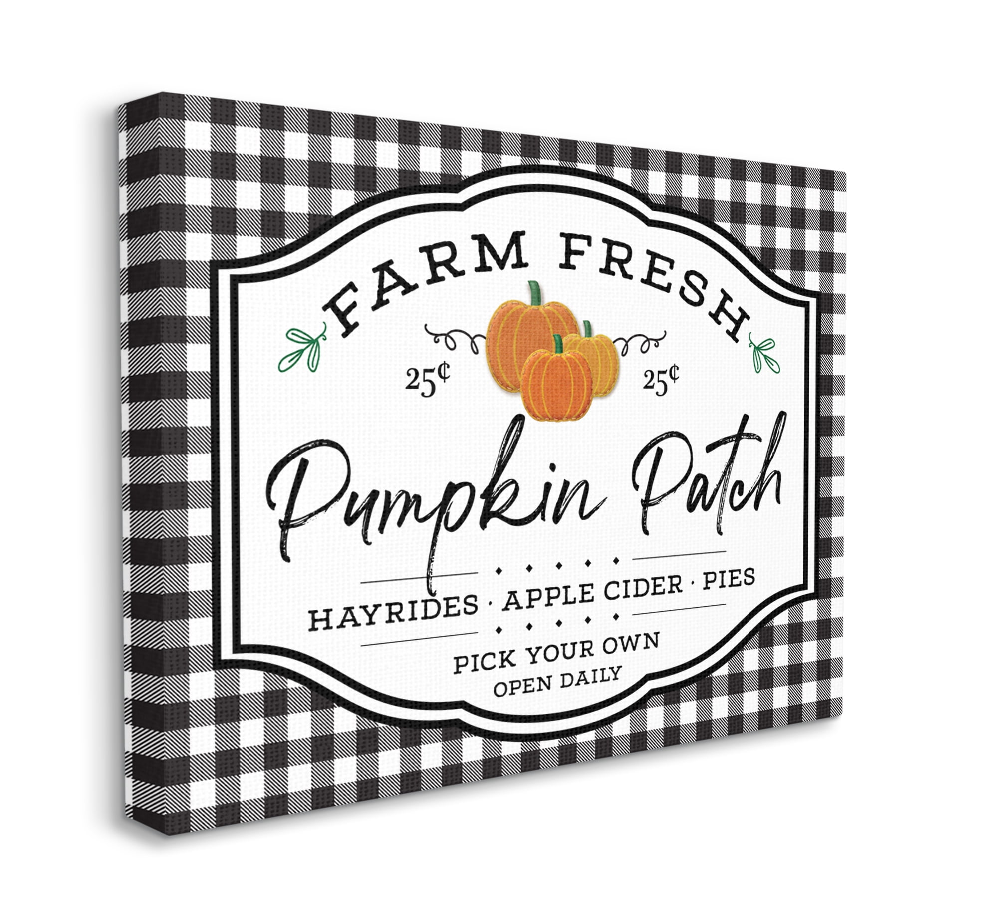 Farm Fresh Pumpkin Patch Sign Checkered Plaid 48 in x 36 in Painting Canvas Art Print, by Stupell Home Décor
