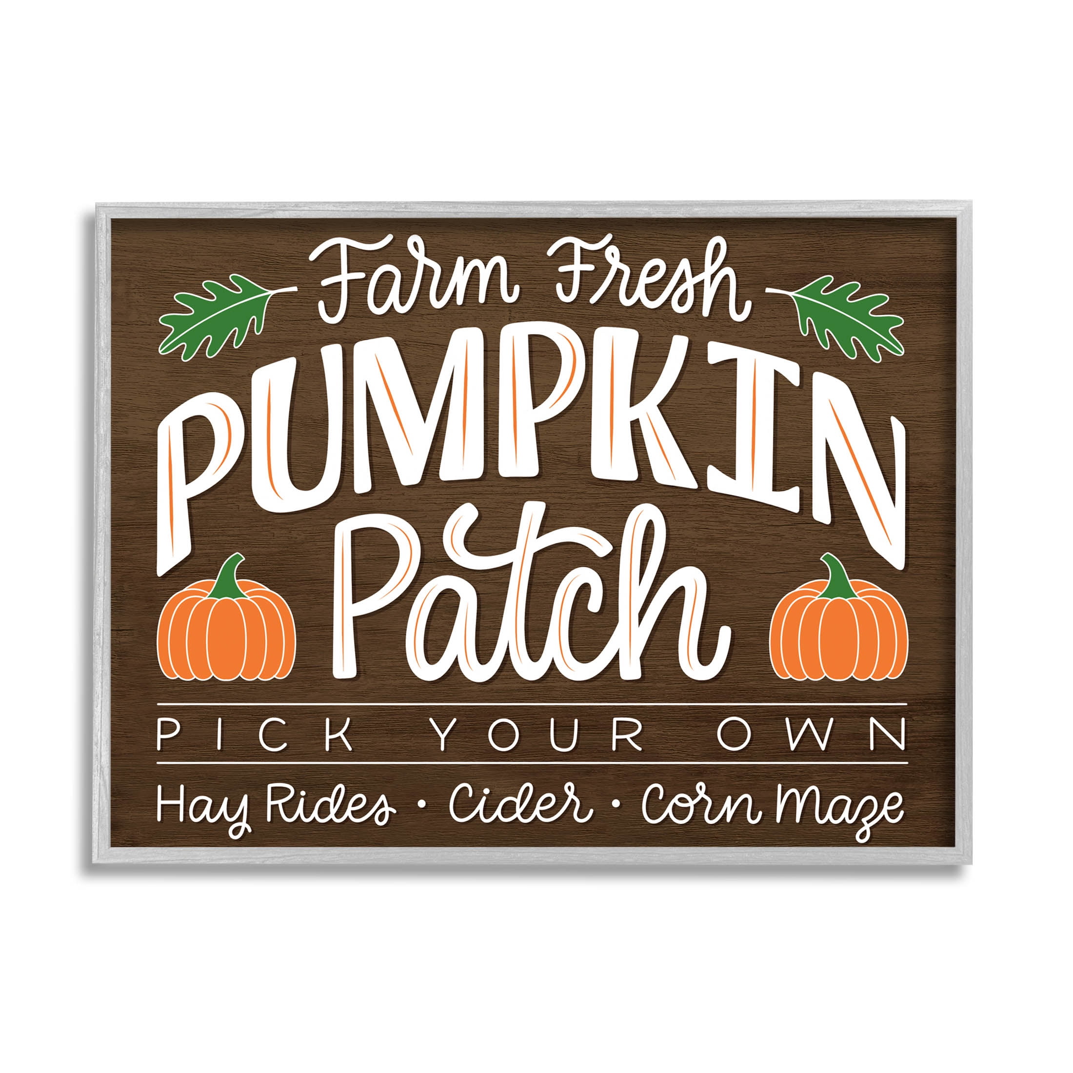 Farm Fresh Pumpkin Patch Sign Holiday Graphic Art Gray Framed Art Print Wall Art