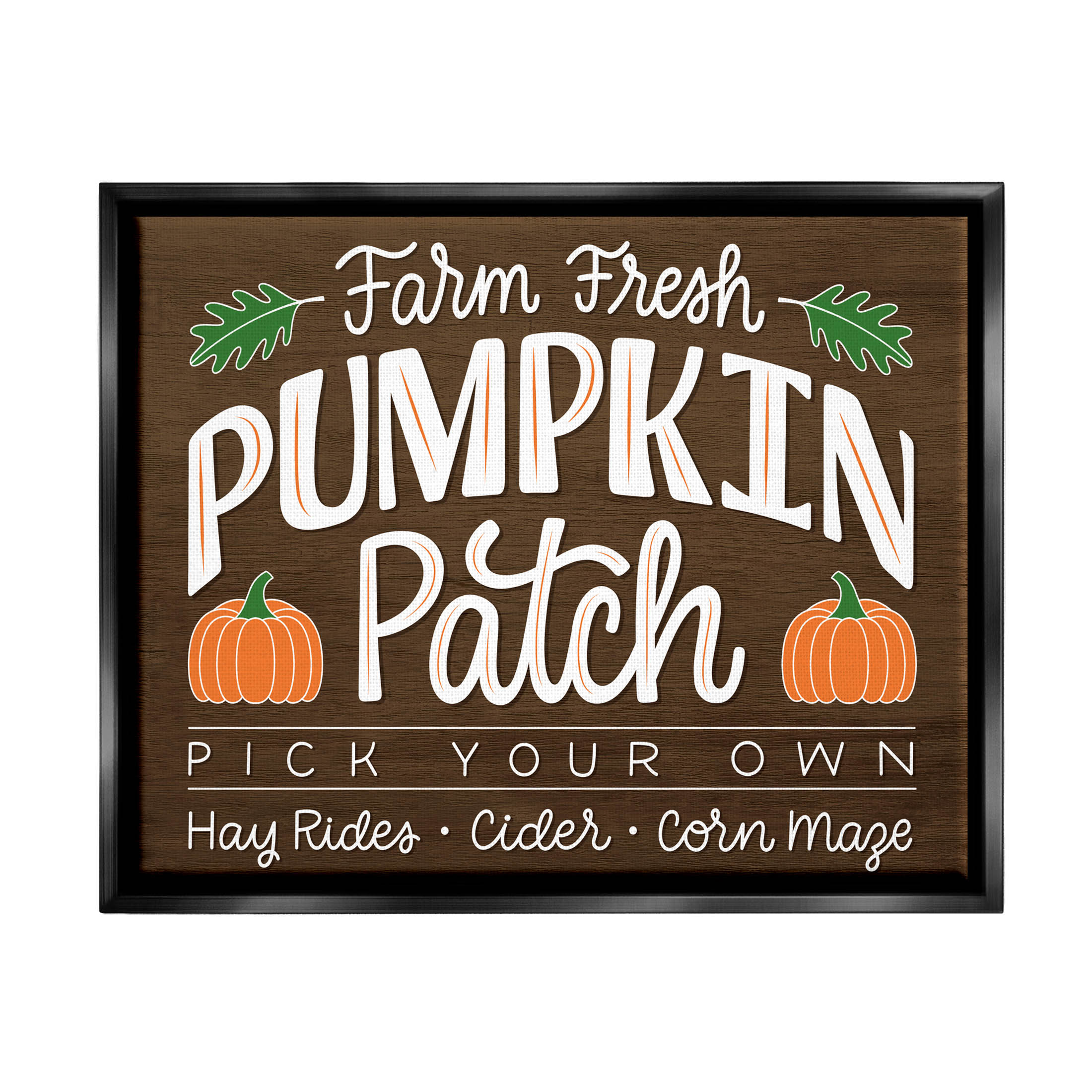 Farm Fresh Pumpkin Patch Sign Holiday Graphic Art Jet Black Framed Art Print Wall Art