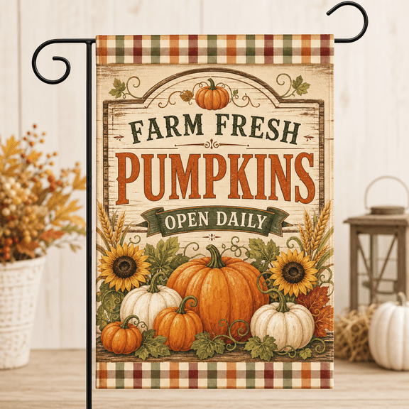 Farm Fresh Pumpkins Garden Flag Rustic Fall Yard Decor for Porch & Garden
