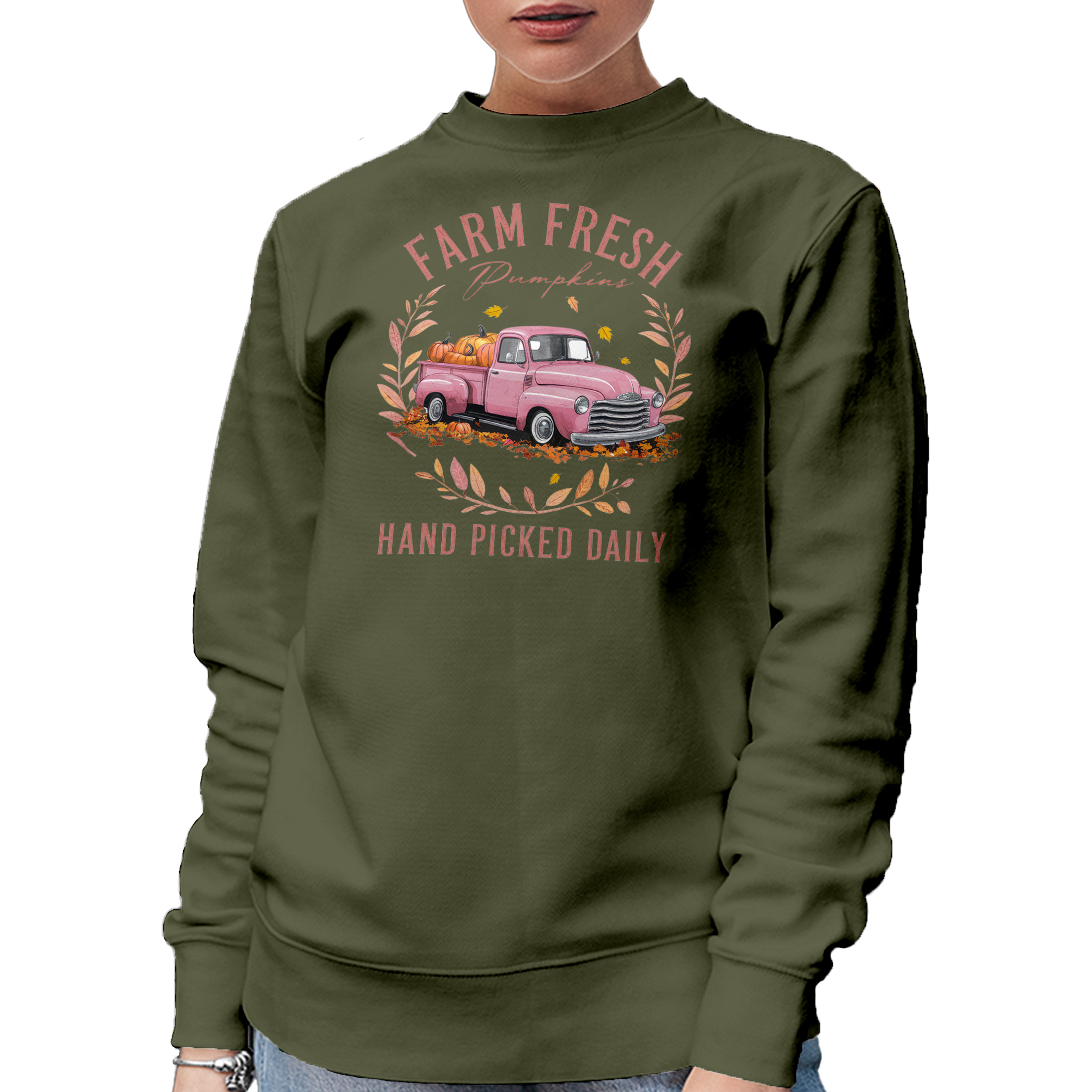 Noffish Women Farm Fresh Pumpkins Sweatshirt Car Pumpkin Long Sleeve