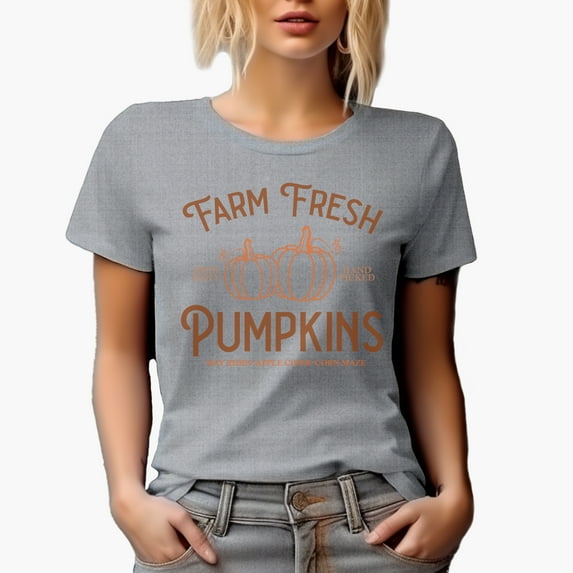 Farm Fresh Pumpkins, Open Daily, Hand Picked, Heather Grey T-Shirt, XL