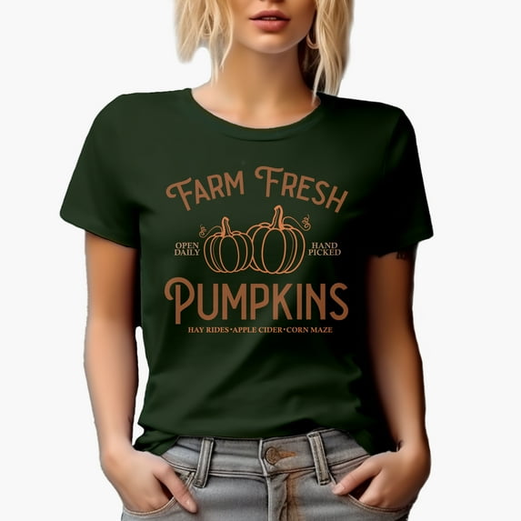 Farm Fresh Pumpkins, Open Daily, Hand Picked, Shop Sign Inspired Merch Gift, Military Green T-Shirt, XL