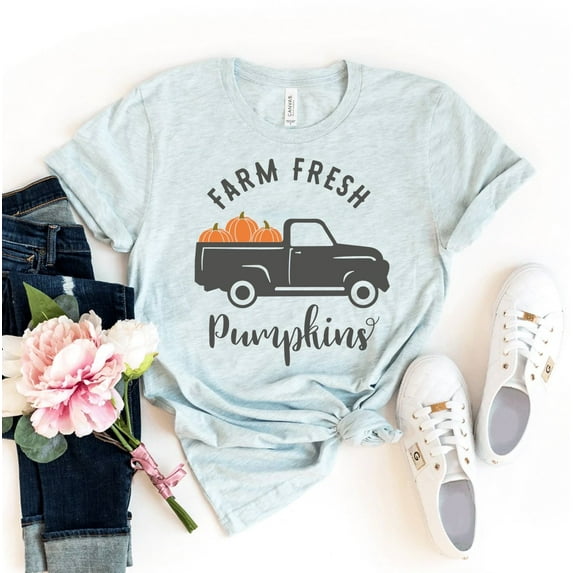 Farm Fresh Pumpkins T-shirt Harvest Shirts Seasonal Gift Autumn Tee Women's Fall Tshirt Thanksgiving Top Halloween Shirt