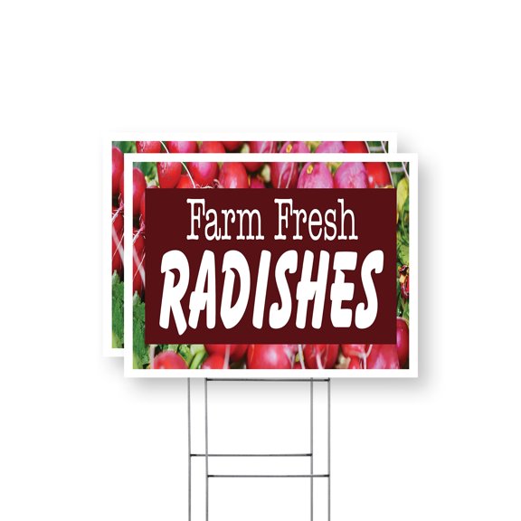 Farm Fresh Radishes Yard Sign 2 Pack of 12 Inch x 16 Inch Double Sided Weatherproof Heavy-Duty Plastic with Stake | Fresh Vegetables, Nutritious Snacks, Local Farms | Made in USA