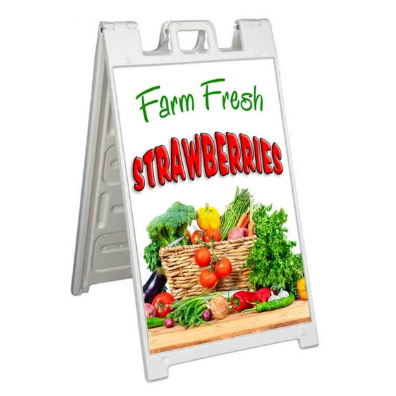 Farm Fresh Strawberries (24" X 36") Standard A-Frame Signicade, Includes Decal Applied To Stand