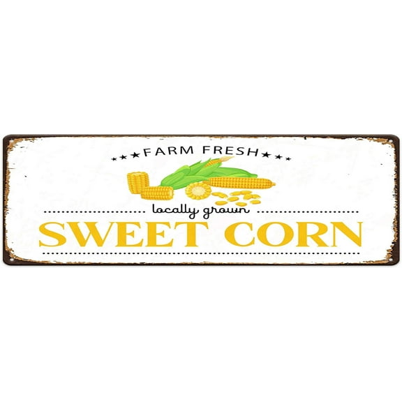 Farm Fresh Sweet Corn Vintage Metal Tin Sign Locally Grown Vegetables Garden Farm Wall Decor Farmers Market Signs Rustic Plaque Novelty Street Sign for Home Farmhouse Kitchen Bar 4"x16"