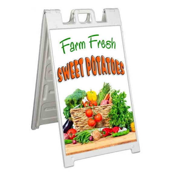 Farm Fresh Sweet Potatoes (24" X 36") Standard A-Frame Signicade, Includes Decal Applied To Stand