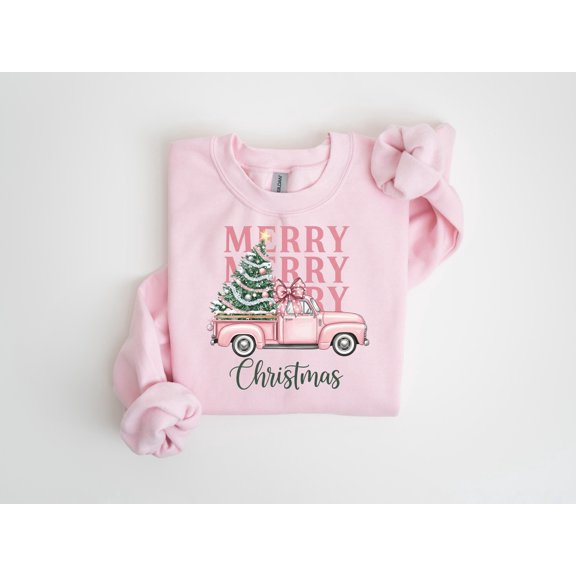 Farm Fresh Truck Sweater, Merry Christmas Tree Shirt, Christmas Long Sleeve, Christmas Sweatshirt, Holiday Shirt, MerryBright Hoodie Gift
