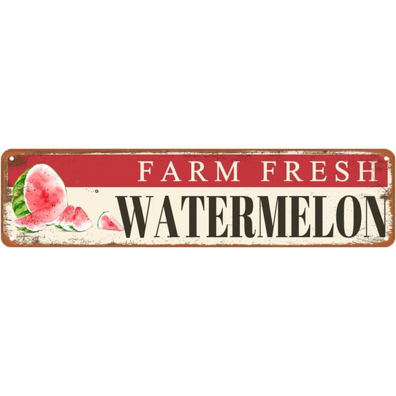 Farm Fresh Watermelon Vintage Metal Tin Sign For Home Kitchen Cave Garage Bar Art Plaque Wall Decoration 4x16 Inches