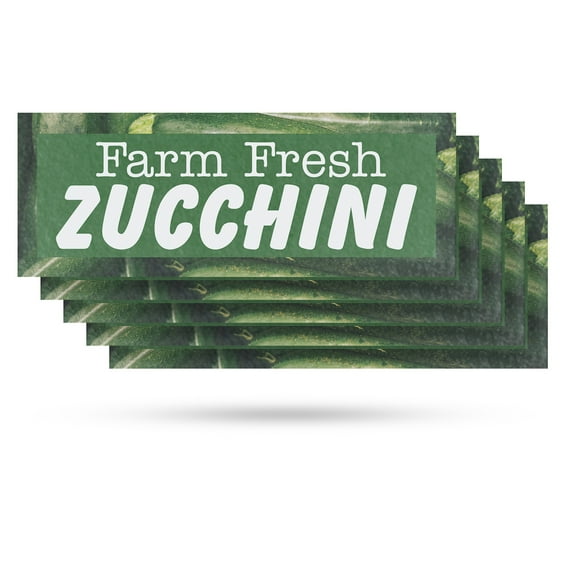 Farm Fresh Zucchini Vinyl Decal 5 Pack of 12 Inch x 5 Inch Weatherproof Heavy-Duty Adhesive Backing | Fresh Vegetables, Local Farms, Grocery Promotions | Made in USA