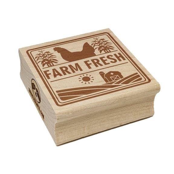 Farm Fresh with Barn and Chicken Square Rubber Stamp Stamping Scrapbooking Crafting - Small 1.25in