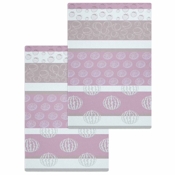Farm Fruits Kitchen Dish Towels for Drying Dishes Set of 2, Watermelon Lemons Peach Pink Grey Striped Waffle Weave Microfiber Hand Tea Bathroom Towels Quick Dry & Absorbent Towel 15.7x23.6
