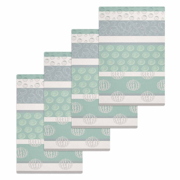 Farm Fruits Kitchen Dish Towels for Drying Dishes Set of 4, Watermelon Lemons Peach Green Grey Striped Waffle Weave Microfiber Hand Tea Bathroom Towels Quick Dry & Absorbent Towel 15.7x23.6