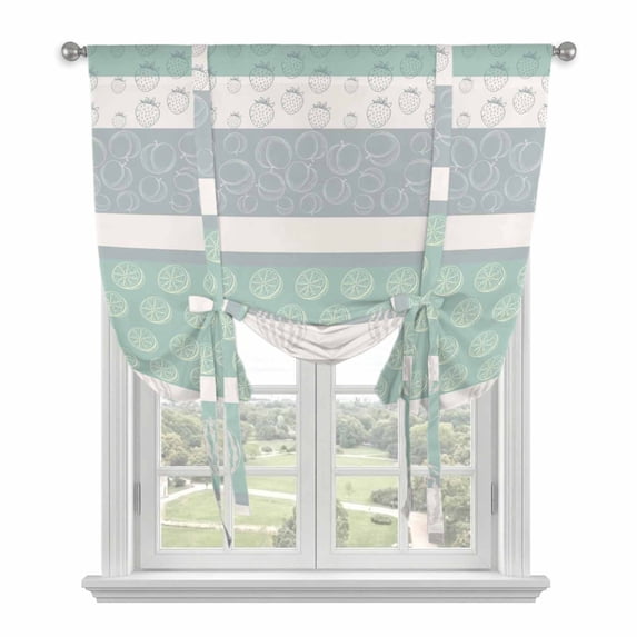 Farm Fruits Tie Up Curtains for Windows, Adjustable Balloon Window Shades, Watermelon Lemons Peach Green Grey Striped Kitchen Window Treatments Adjustable Roll Up Curtain for Basement/Nursery 52"x45"