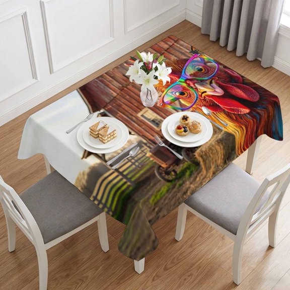 Farm Funny Chicken Table Cloth 60x84in, Waterproof Rectangle Tablecloth Wipeable Tablecloths Retro Country Butterfly Table Covers for Dining Tables Party Indoor Outdoor