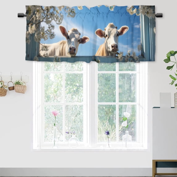 Farm Funny Cow Kitchen Valance Curtains Rustic Vintage Farm Wooden Barn Window Flower Privacy Decorative Rod Pocket Short Window Valance Curtains 54 by 18 in, 1 Panel