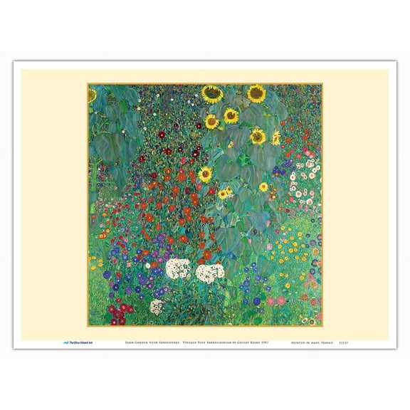 Farm Garden with Sunflowers - Vintage Post Impressionism by Gustav Klimt c.1907 - Master Art Print (Unframed) 9in x 12in