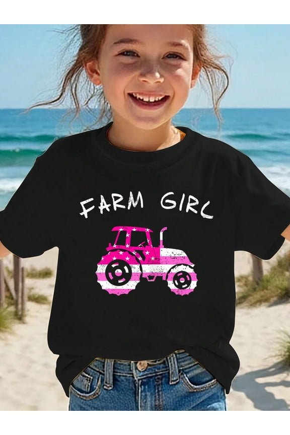 Farm Girl Pink Tractor T Shirt Women Kids Barn Horse Apparel Kids T-Shirt