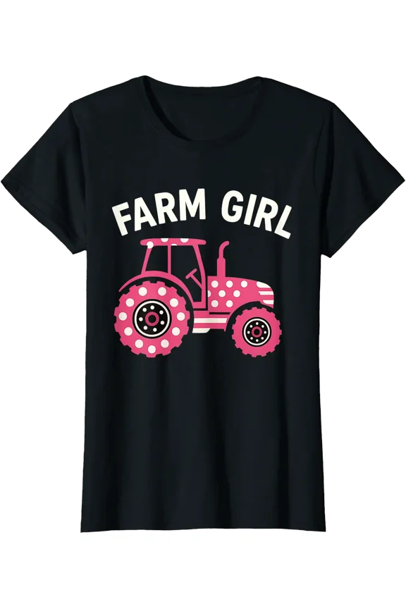 Farm Girl Pink Tractor Women Kids Barn Horse Apparel T-Shirt , Vintage T-Shirt