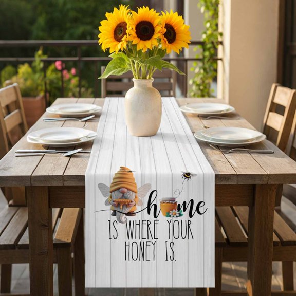 Farm Gnome Bee Honey Wooden Plank Table Runner 36 Inches Long,Kitchen Dining Tablerunners Rustic Home Quote Linen Table Runners Dresser Scarves for Home Dinner Wedding Holiday Party Decor