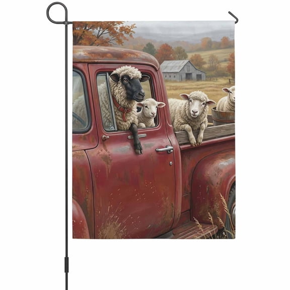 Farm Goat Animal Garden Flag 12 x 18 Inches, Vintage Red Truck Daisy Brown Tree House Weather Proof Outdoor Patio Flags Double Sided Small Garden Decoration for Yard Outside Home