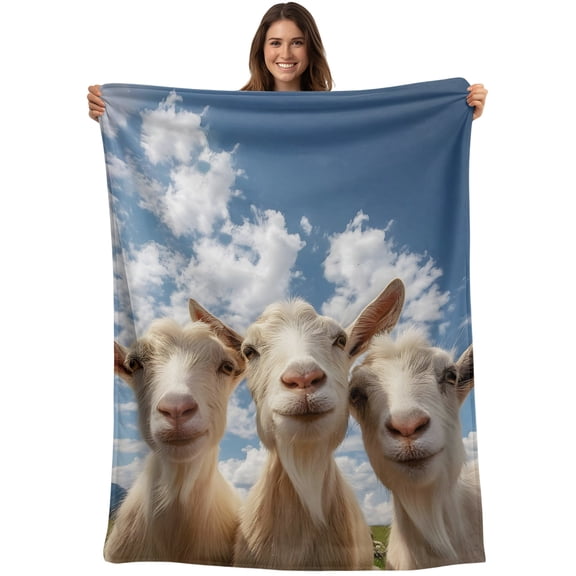 Farm Goats Blanket Soft Cozy Warm Throw Blanket for Couch, Plush Fuzzy Flannel Blankets for Sofa, Rustic Farmhouse Animals Blue Sky Cloud Bed Blankets Lightweight Gifts for Women, 32"x48"
