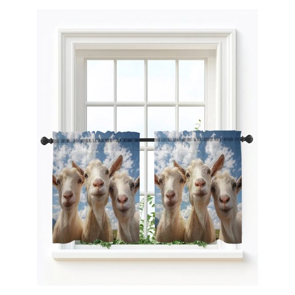 Farm Goats Tier Curtains 24 Inch Length,Sheer Curtains for Bedroom Living Room Window Rustic Farmhouse Animals Blue Sky Cloud Rod Pocket Drapes Kitchen Curtains Small Half Window 27.5"x24" 2 Panels