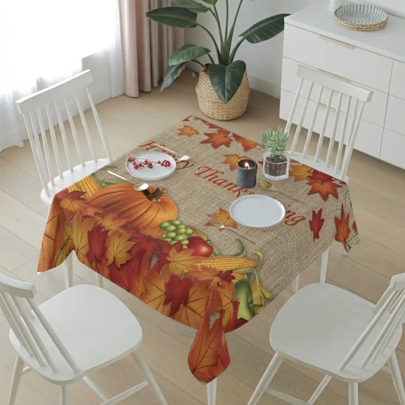 Farm Gradient Maple Leaves Table Cloth 54x54in, Waterproof Square Tablecloth Wipeable Tablecloths Fall Harvest Corn Retro Linen Table Covers for Dining Tables Party Indoor Outdoor