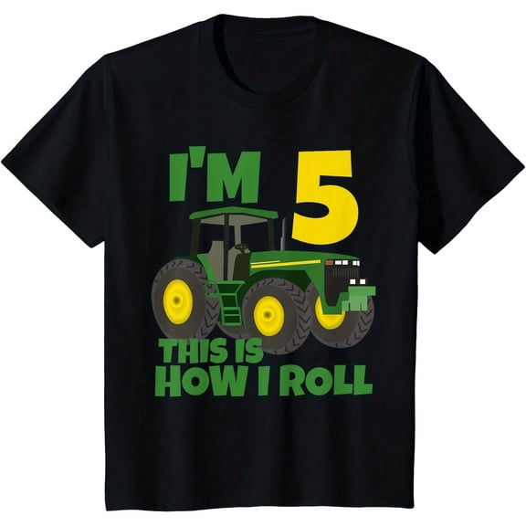 Farm Green Tractor 5th Birthday Party Farmer Boy 5 Year Old T-Shirt.JPG