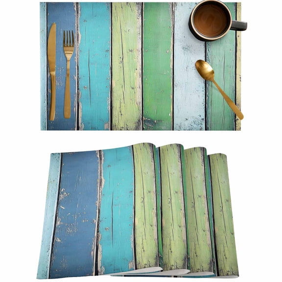 Farm Green Wood Board Placemats Set of 4,Wipeable Washable Table Mats for Dining Tables,Farmhouse Retro Wooden Plank Place Mats for Kitchen Event Party Tabletop Decor