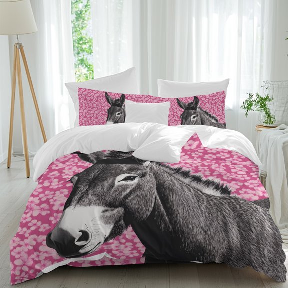 Farm Grey Donkey 4 piece Duvet Cover Set, Comfort Bedding Set Full Size Include a Duvet Cover, a Bed Sheet, 2 Pillowcase with Zipper for All Season