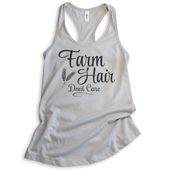 Farm Hair Don't Care Tank Top, Ladies Racerback Tank Top, Farm Girl Tank, Silver Gray, XX-Large