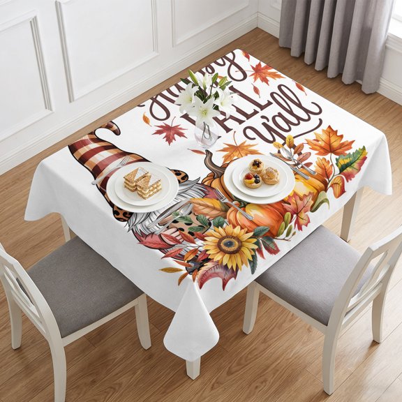 Farm Harvest Gnome Pumpkin Table Cloth 60x84in, Waterproof Rectangle Tablecloth Wipeable Tablecloths Happy Fall Yall Table Covers for Dining Tables Party Indoor Outdoor