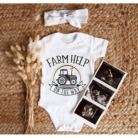 Farm Help On The Way Baby Onesie, Farmer Baby Announcement Bodysuit, Cute Pregnancy Reveal Bodysuit, Pregnancy Announcement Cool Baby Clothing, Cute Baby Onesie, BABY BODYSUIT LAT 4424