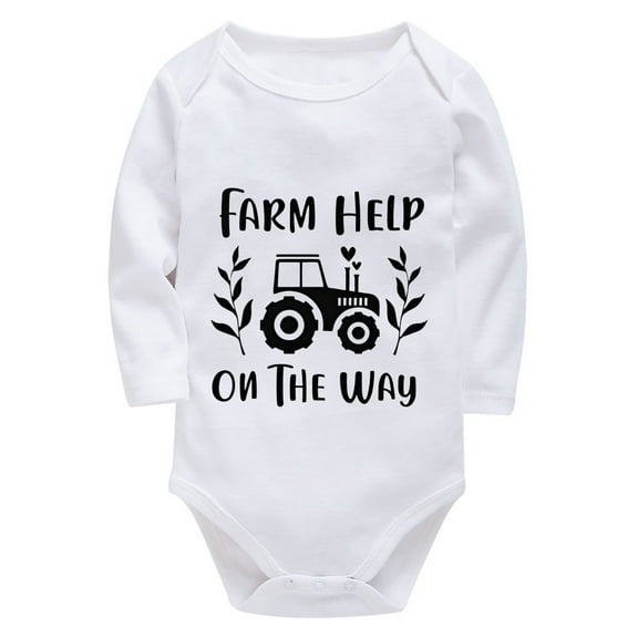 Farm Helper On The Way New Baby Born Clothes Long Sleeve Plain Baby Romper White Baby Boy Winter Outfits