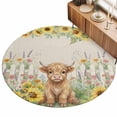 thumbnail image 1 of Farm Highland Cattle Area Rugs 4' (Round) Farmhouse Sunflower Cow Fence Linen Texture Floor Rug&nbsp;Non Slip Low Pile Ultra Soft Throw Carpet for Entryway Indoor Entrance Kitchen Bathroom, 1 of 9