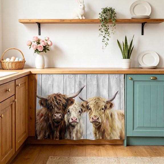 Farm Highland Cattles Cabinet Curtains 10" W x 11" L, Farmhouse Brown Cow Country Gray Wood Grain Under-Desk Privacy Dust Proof Drape Dishwasher Curtain Sink Skirt for Kitchen Closet Bathroom Laundry