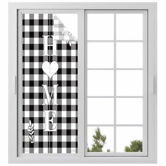 Farm Home Window Privacy Film Love on Black White Buffalo Plaid Decorative Glass Window Film UV Blocking Static Cling Non-Adhesive Sticker Covering for Home Door 23.6 x 59 inches