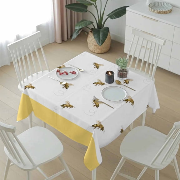 Farm Honey Bee Swirling Yellow Table Cloth 54x54in, Waterproof Square Tablecloth Wipeable Tablecloths Rustic Seamless Insects Table Covers for Dining Tables Party Indoor Outdoor