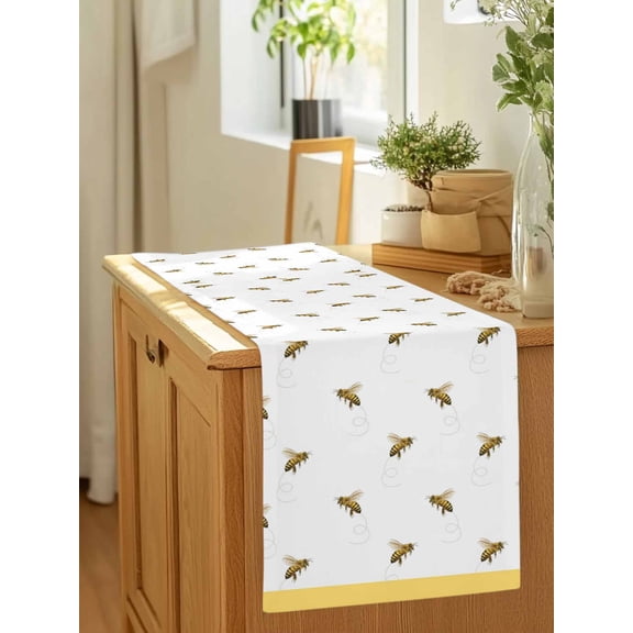 Farm Honey Bee Swirling Yellow Table Runner 36 Inches Long,Kitchen Dining Tablerunners Rustic Seamless Insects Linen Table Runners Dresser Scarves for Home Dinner Wedding Holiday Party Decor