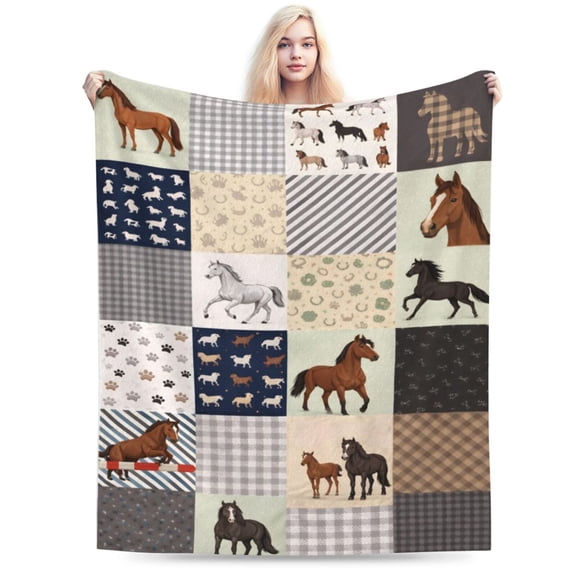 Farm Horse Patchwork Blanket Country Horse Throw Blanket Soft Cozy Blanket for Couch Bed Horse Lover Gift Decor 50x40