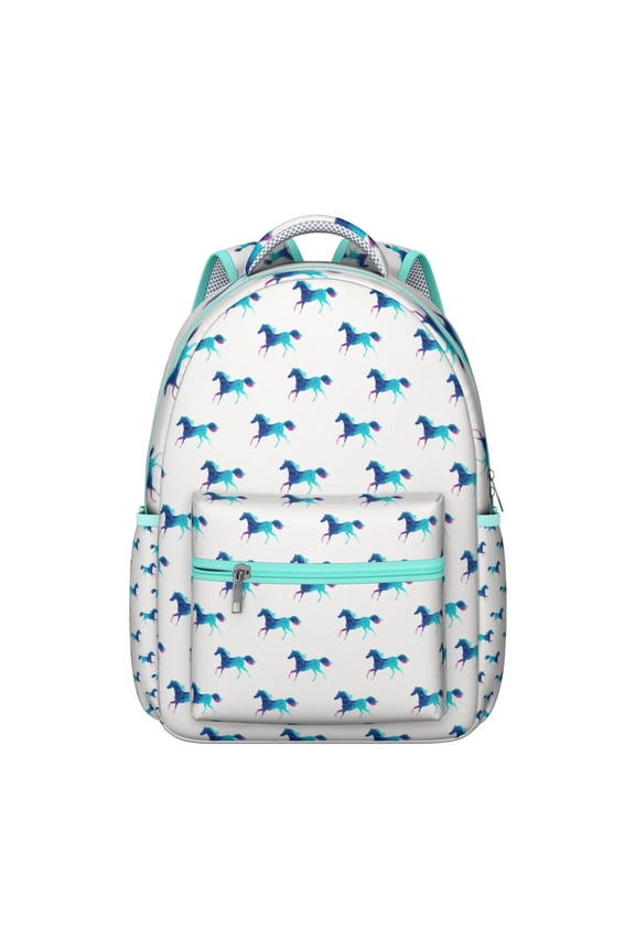 Farm Horse Student School Backpack Floral Pattern with Cute Pony and Rainbow Print Retro Rural Design Book Bag