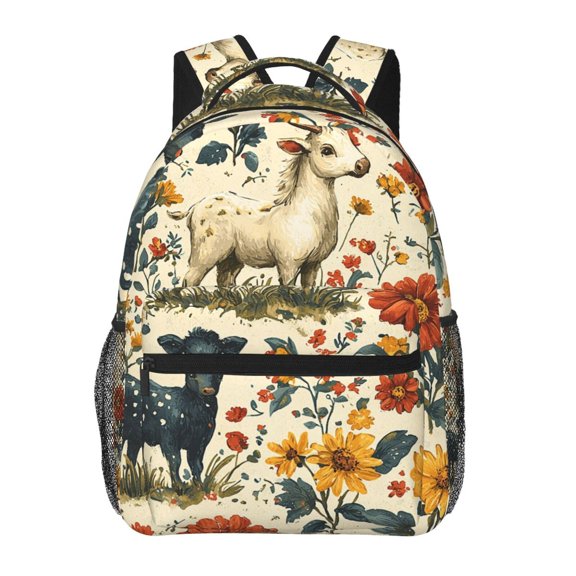 Farm House Animals Goat Backpack Casual College Bag Zipper Laptop Daypack Hiking Rucksack Travel