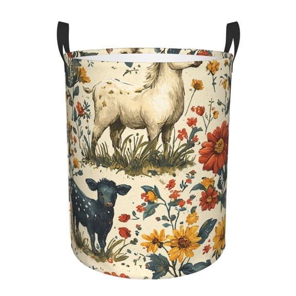 Farm House Animals Goat Foldable Laundry Hamper with Handle Storage Basket for Clothes Toys & Organizing