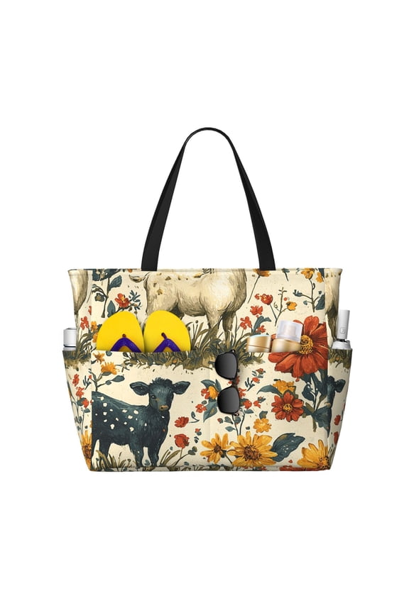 Farm House Animals Goat Large Capacity Beach Travel Tote Bag Shoulder Handbag for Gym Camping Shopping