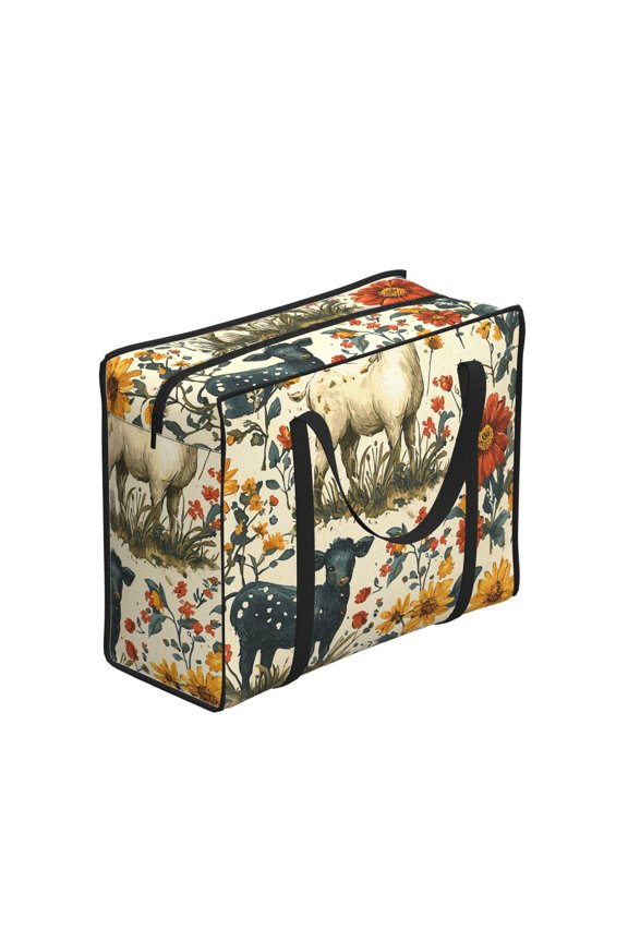 Farm House Animals Goat Large Reusable Shopping Bag with Zipper Foldable Tote Grocery Bag for Shopping, Travel, Beach, Picnic