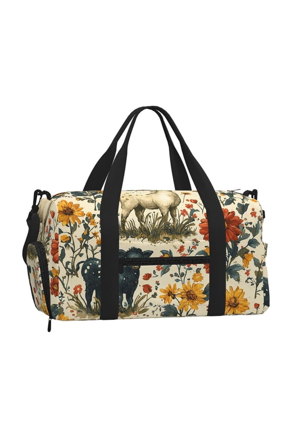 Farm House Animals Goat Sports Duffel Bag with Shoe Compartment Travel Crossbody Bag for Gym Yoga Dance
